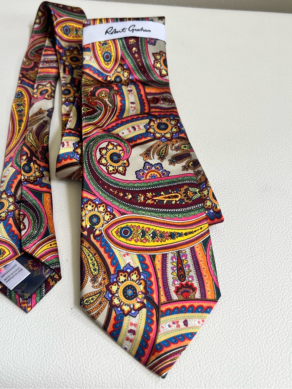 Robert Graham Multicolor Paisley Silk Tie - Vibrant Pink/Yellow/Green NEW!!